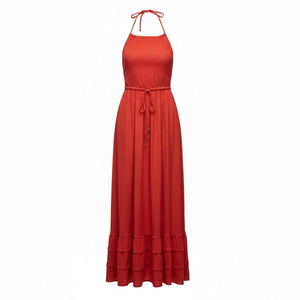 Terracotta Rust Halter Maxi Euro Summer Island Girl